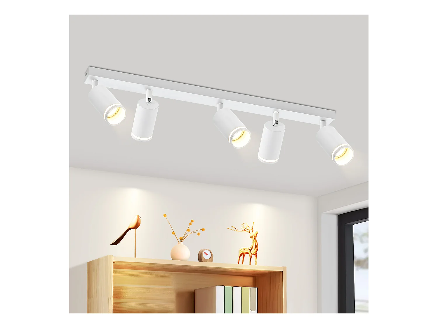 NETTLIFE Plafonnier 5 Spots moderne : plafonnier blanc spot GU10 spots orientables à 355°métal intérieur pour cuisine, salon, chambre, sans ampoule