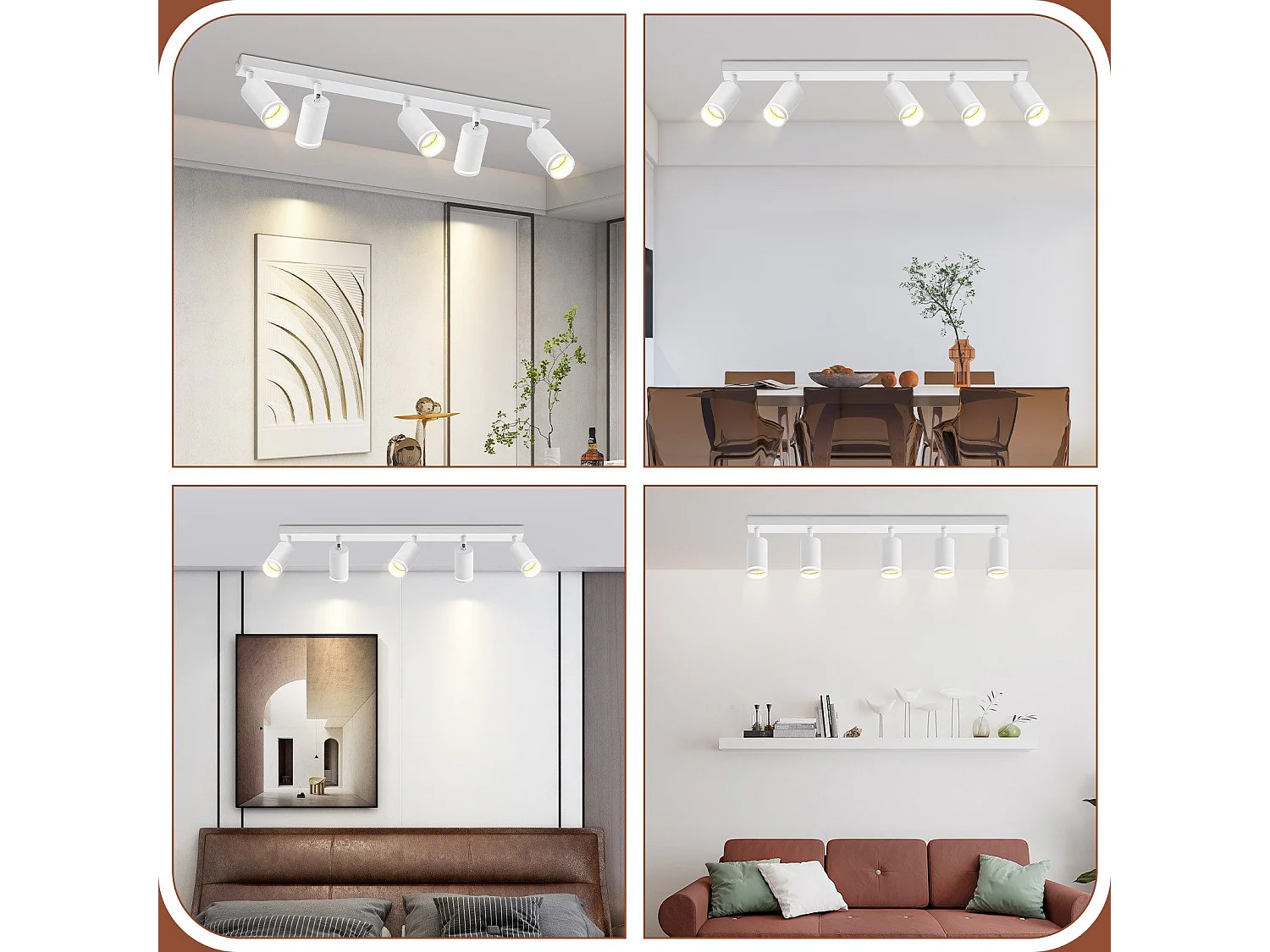 NETTLIFE Moderne plafondlamp met 5 lampen: 355° verstelbare witte GU10-spots, metalen binnenkant voor keuken, woonkamer, slaapkamer, zonder lamp