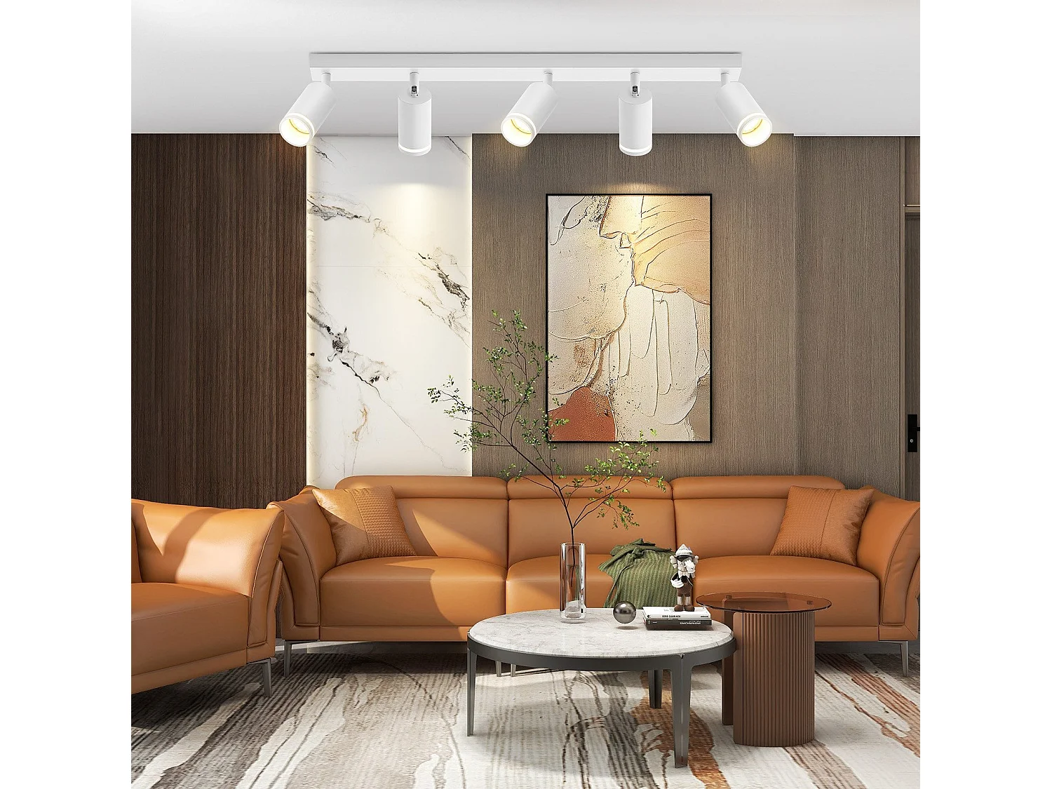 NETTLIFE Moderne plafondlamp met 5 lampen: 355° verstelbare witte GU10-spots, metalen binnenkant voor keuken, woonkamer, slaapkamer, zonder lamp