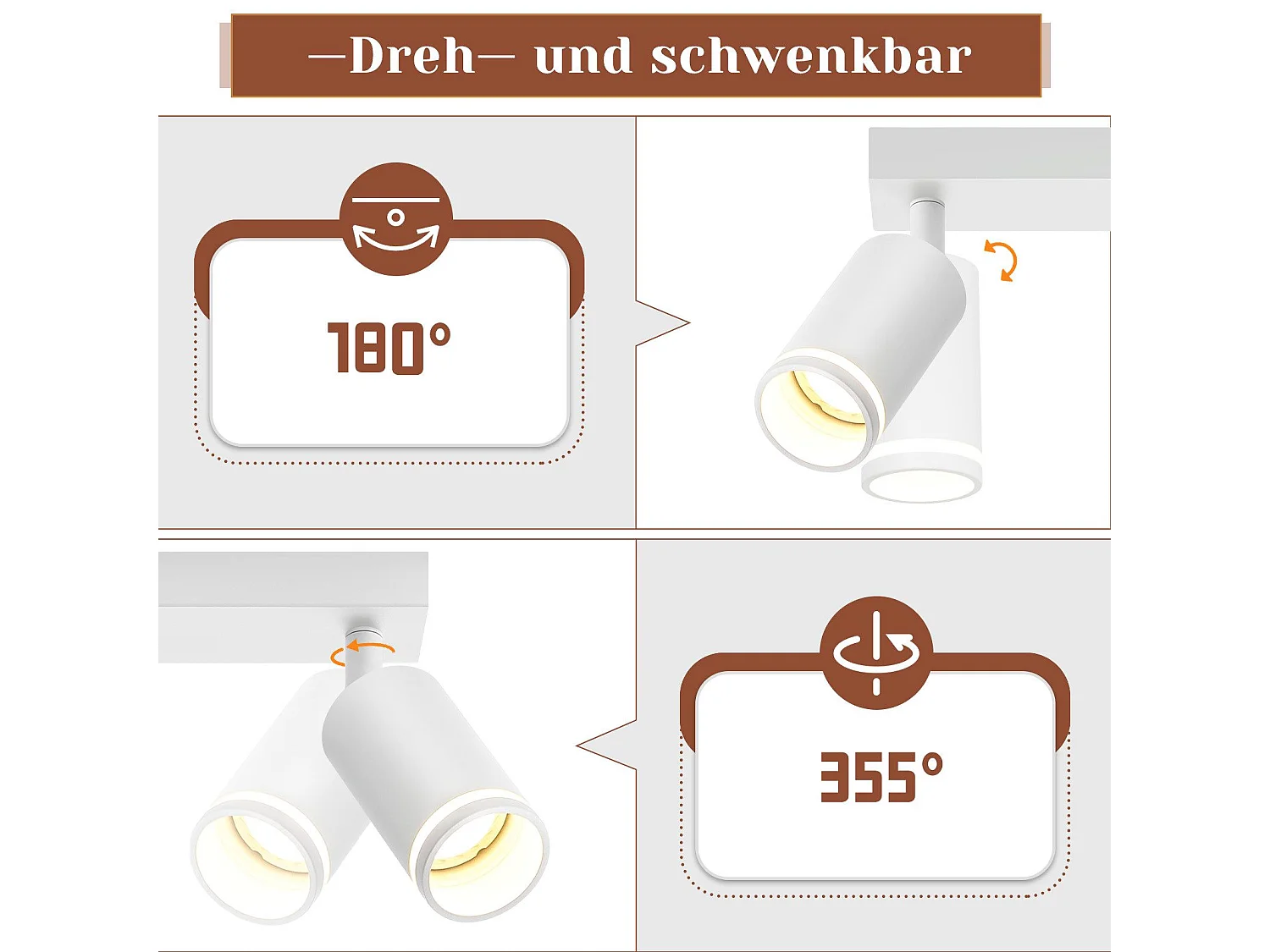 NETTLIFE Moderne plafondlamp met 5 lampen: 355° verstelbare witte GU10-spots, metalen binnenkant voor keuken, woonkamer, slaapkamer, zonder lamp