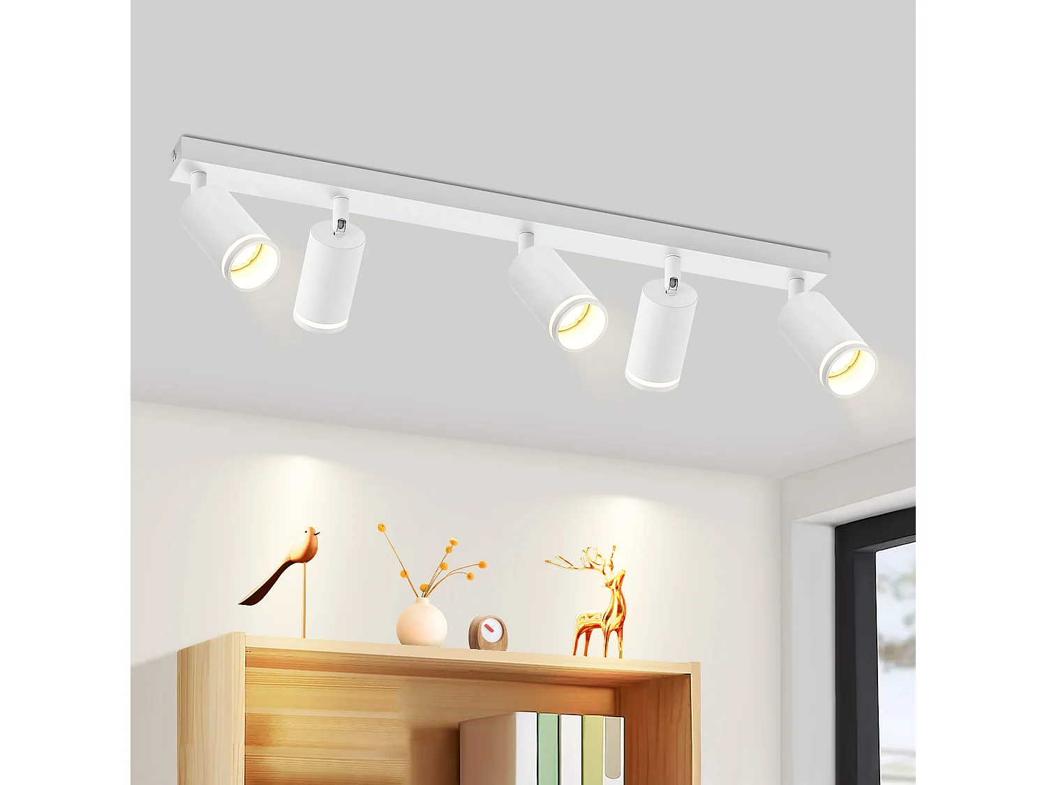 NETTLIFE Moderne plafondlamp met 5 lampen: 355° verstelbare witte GU10-spots, metalen binnenkant voor keuken, woonkamer, slaapkamer, zonder lamp