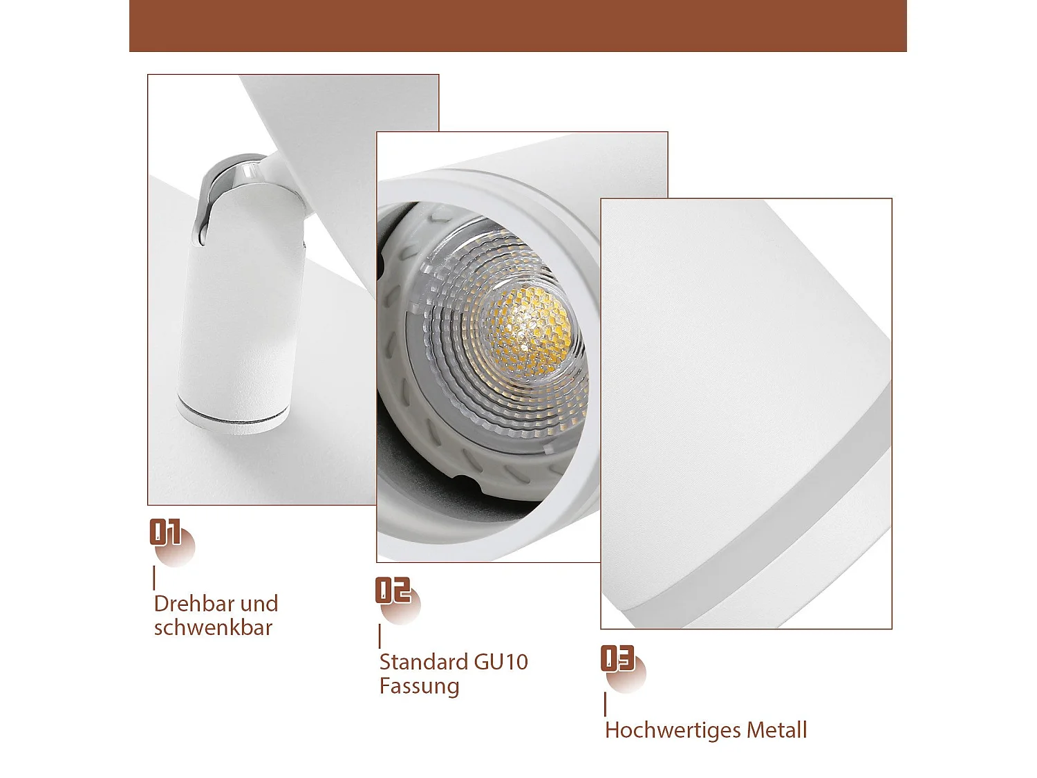 NETTLIFE Moderne plafondlamp met 5 lampen: 355° verstelbare witte GU10-spots, metalen binnenkant voor keuken, woonkamer, slaapkamer, zonder lamp