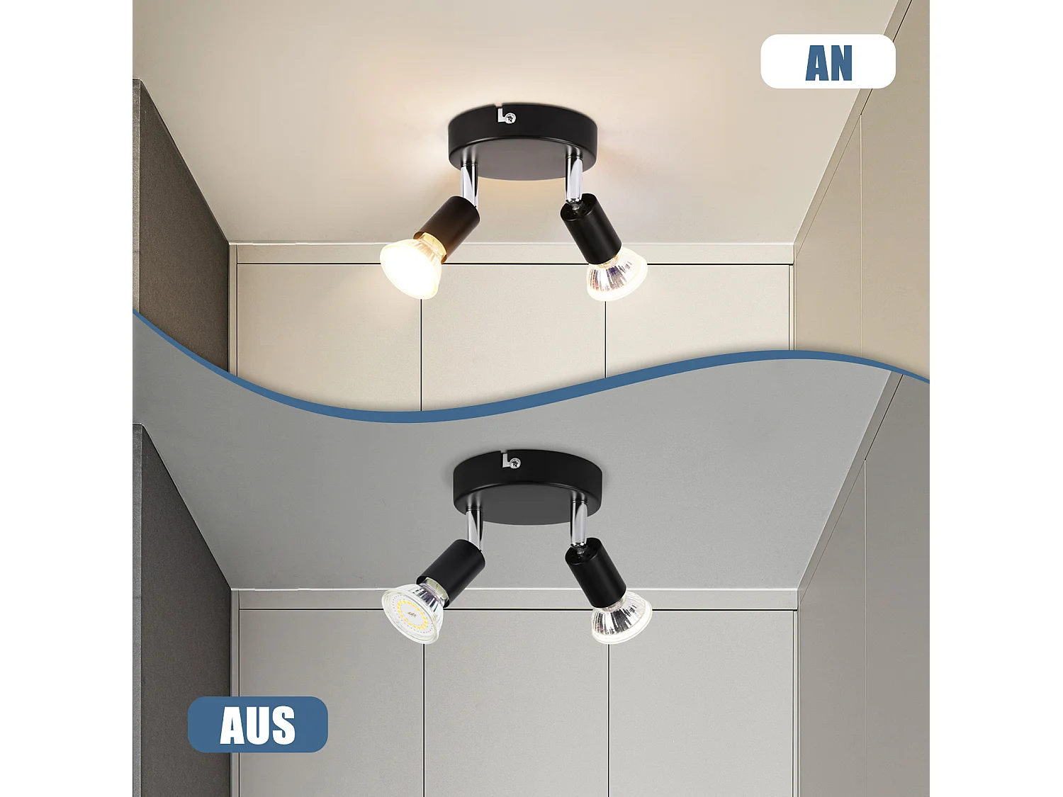 NETTLIFE Spot de plafond LED noir 2 ampoules orientable 350° GU10 industriel