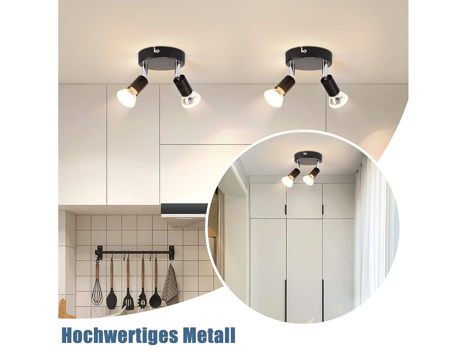 NETTLIFE Spot de plafond LED noir 2 ampoules orientable 350° GU10 industriel