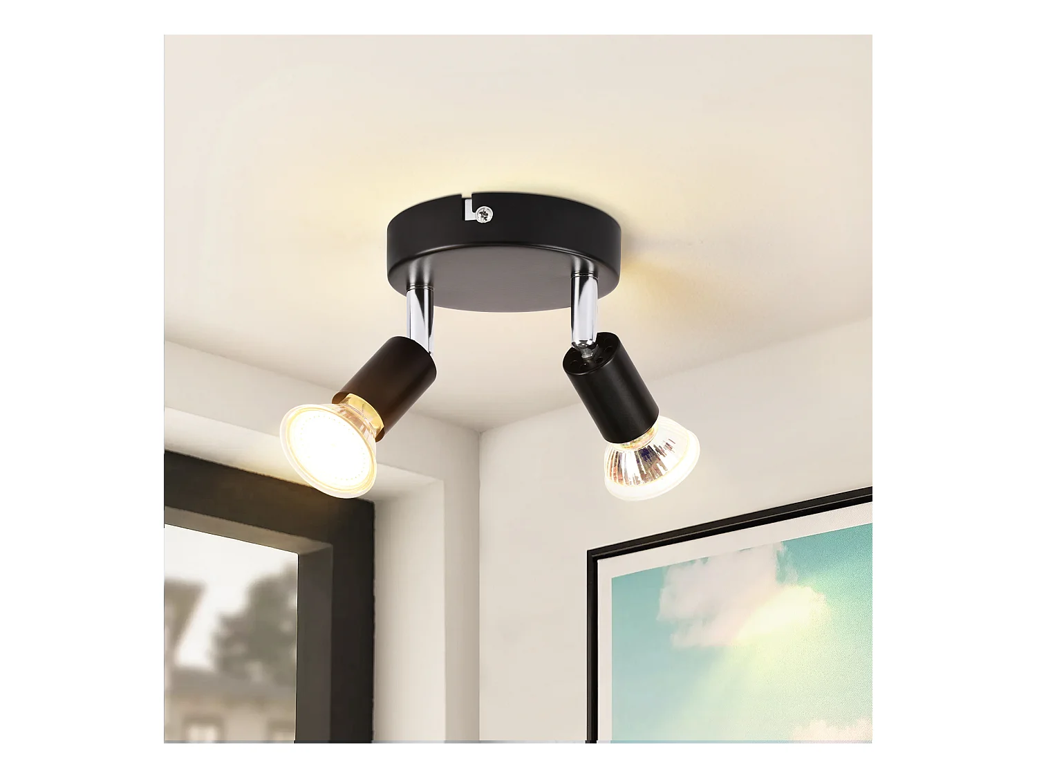 NETTLIFE Opbouwspot - rond - 2-Lichts - GU10 Fitting - zwart - Moderne Plafondlamp - Plafondspot - voor Hal | Slaafkamer | Kantoor | Woonkamer - Zonder Lichtborn