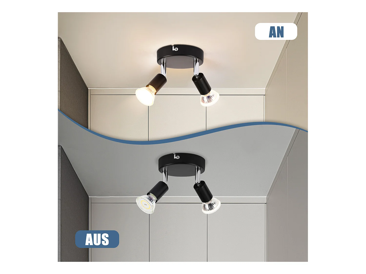 NETTLIFE Czarny reflektor sufitowy LED 2 żarówki regulowany 350° GU10 przemysłowy