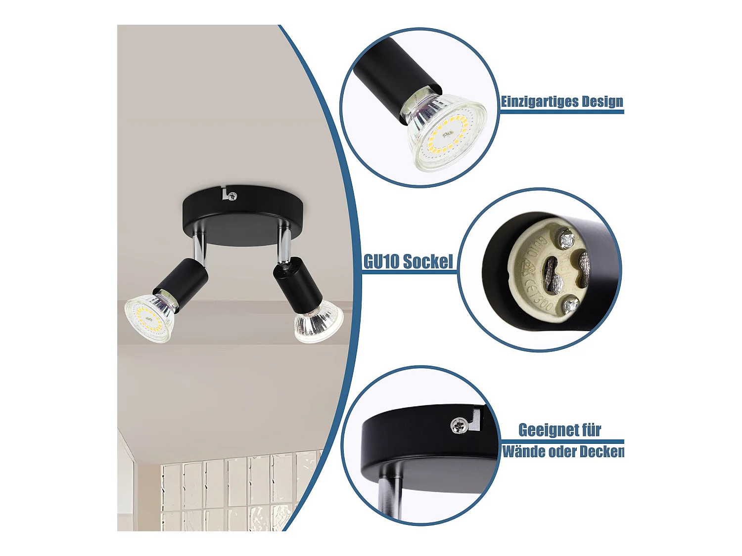 NETTLIFE Czarny reflektor sufitowy LED 2 żarówki regulowany 350° GU10 przemysłowy