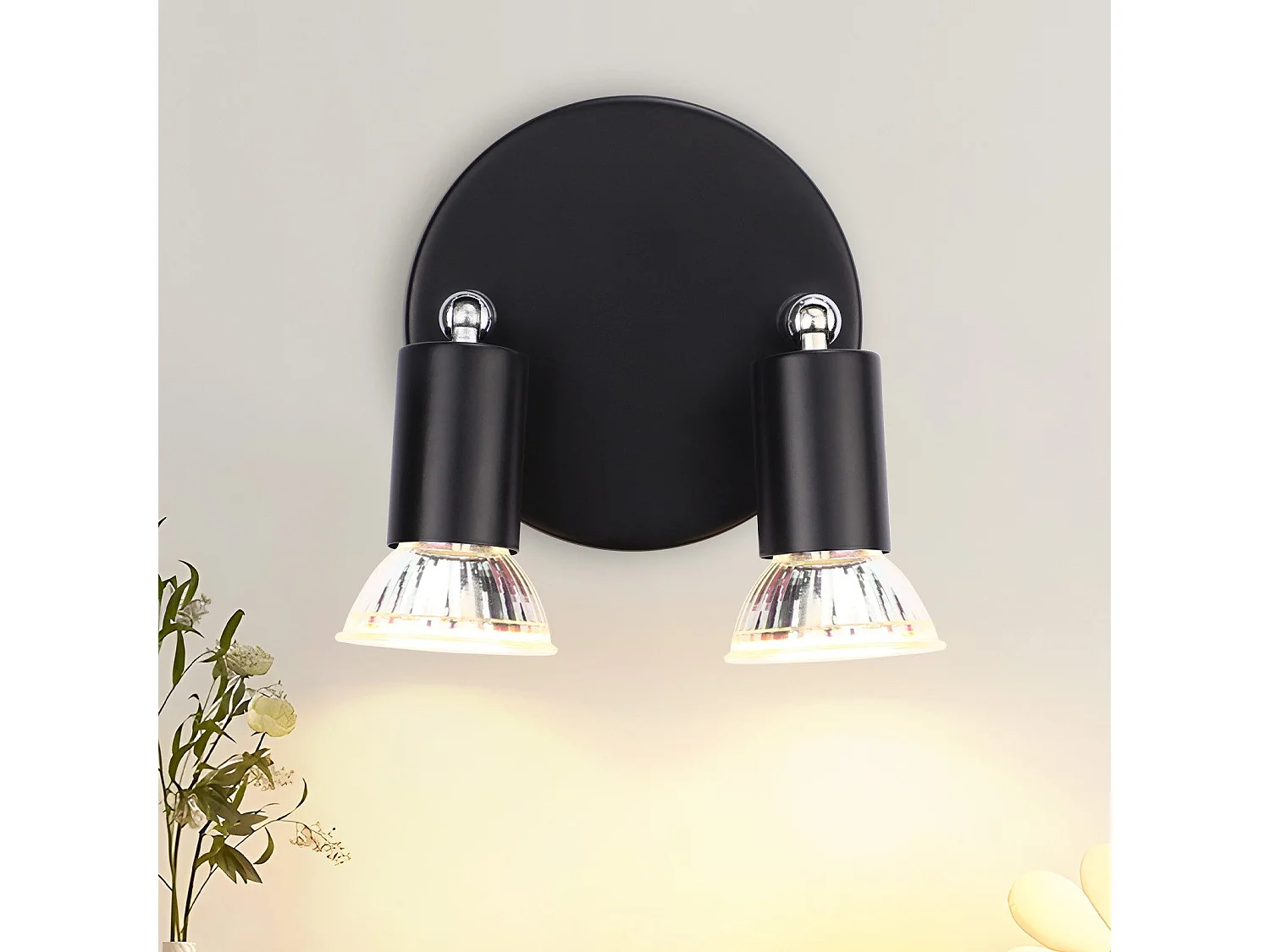 NETTLIFE Foco para techo LED negro, 2 bombillas giratorias 350° GU10-industrial.