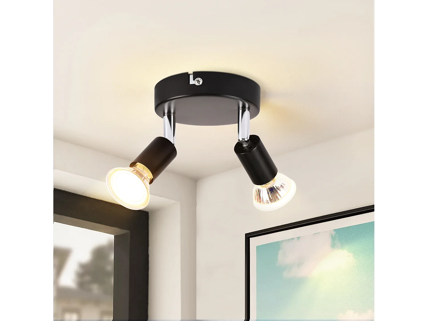 NETTLIFE Spot de plafond LED noir 2 ampoules orientable 350° GU10 industriel