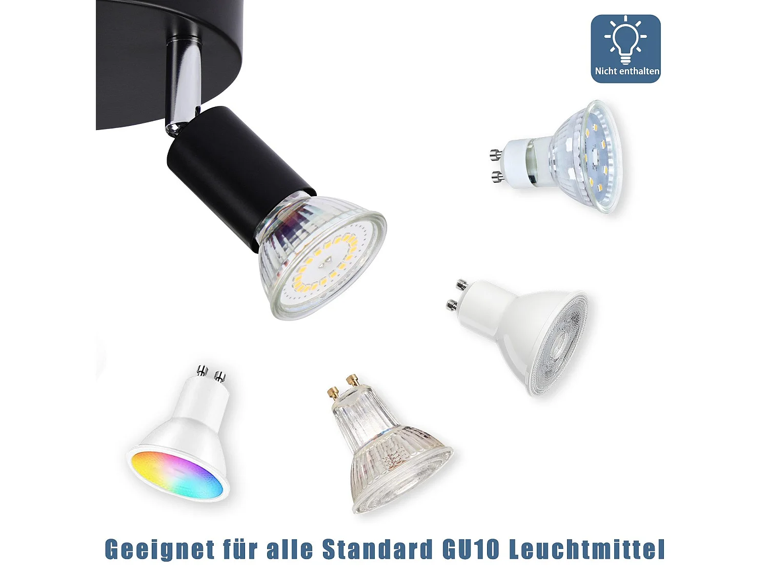 NETTLIFE Spot de plafond LED noir 2 ampoules orientable 350° GU10 industriel