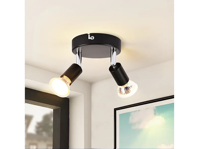 NETTLIFE Spot de plafond LED noir 2 ampoules orientable 350° GU10 industriel