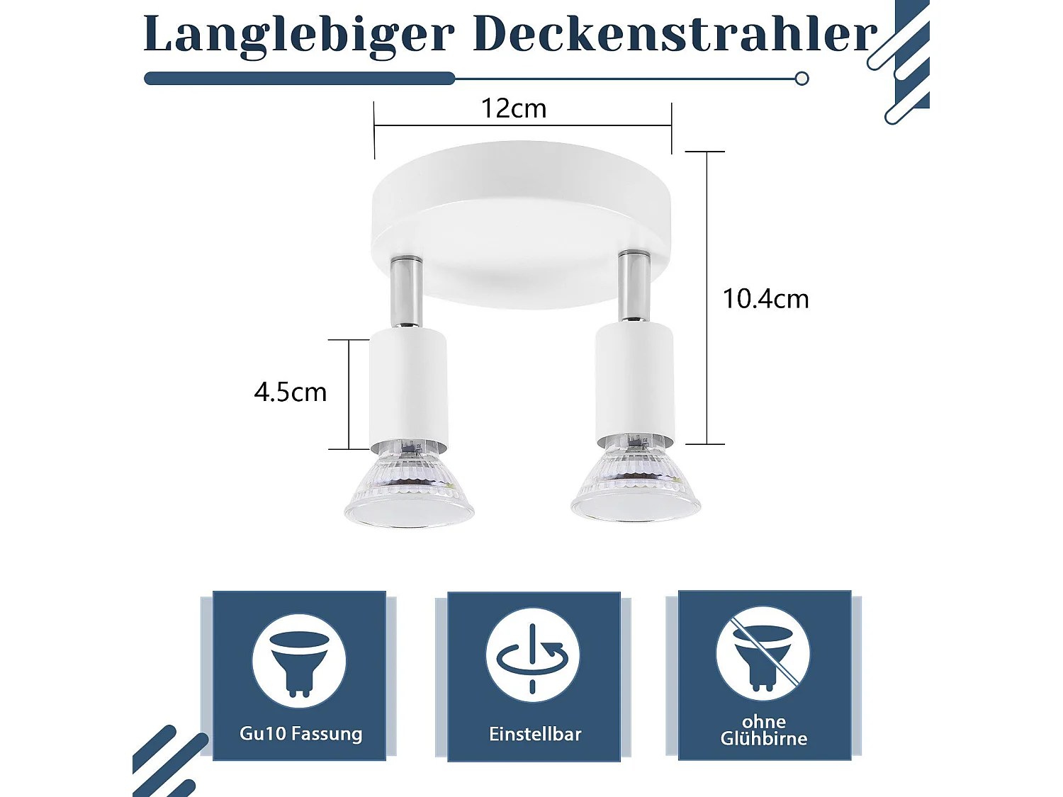 NETTLIFE Plafonnier LED GU10 -2 Spots de Plafond Ronde Moderne Spots de Plafond 350° pour Cuisines Couloir Chambre Salon - sans Ampoule Blanc