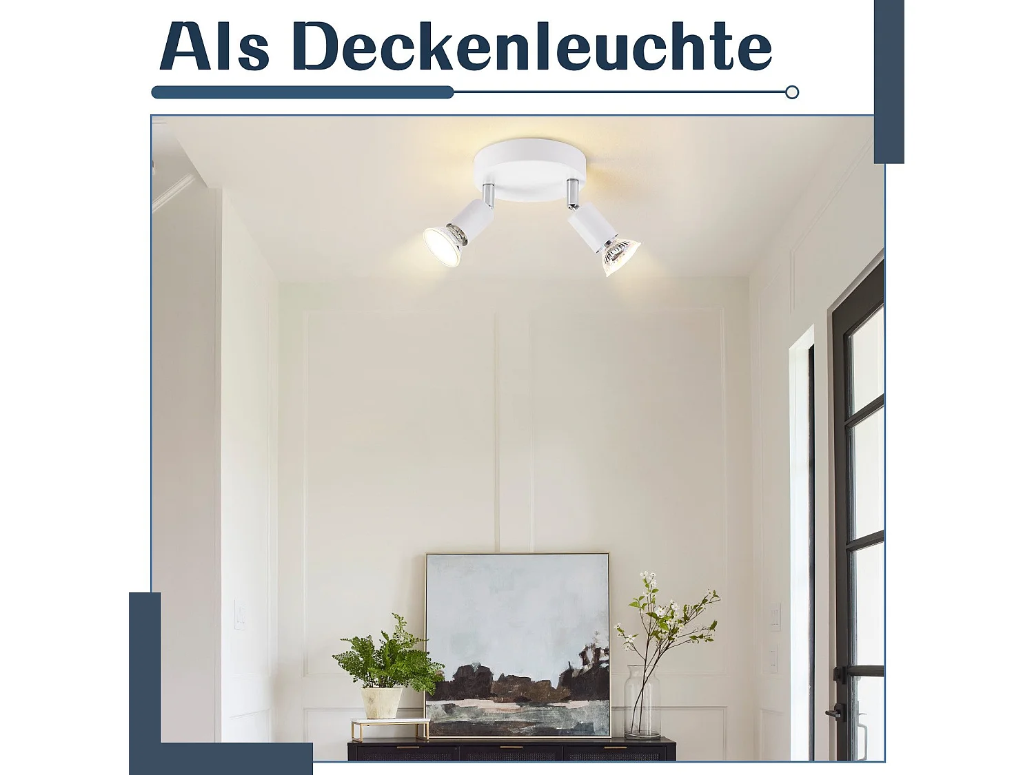 NETTLIFE Plafonnier LED GU10 -2 Spots de Plafond Ronde Moderne Spots de Plafond 350° pour Cuisines Couloir Chambre Salon - sans Ampoule Blanc