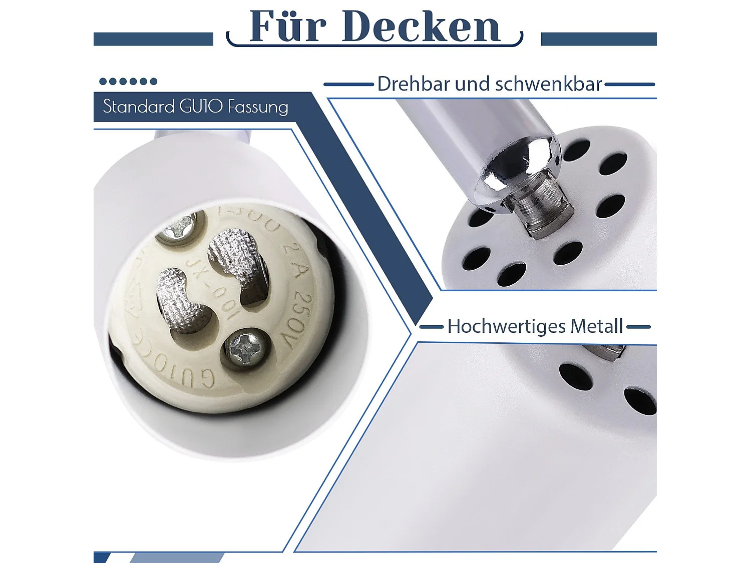 NETTLIFE Plafonnier LED GU10 -2 Spots de Plafond Ronde Moderne Spots de Plafond 350° pour Cuisines Couloir Chambre Salon - sans Ampoule Blanc