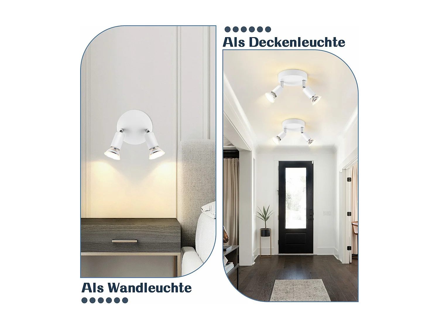 NETTLIFE Plafonnier LED GU10 -2 Spots de Plafond Ronde Moderne Spots de Plafond 350° pour Cuisines Couloir Chambre Salon - sans Ampoule Blanc