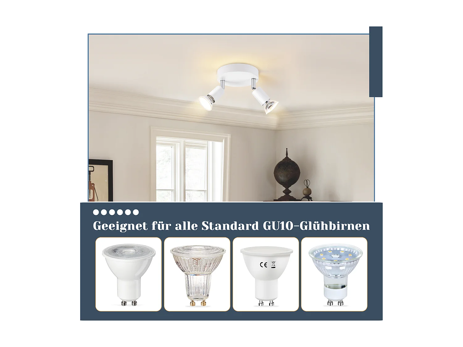 NETTLIFE Plafonnier LED GU10 -2 Spots de Plafond Ronde Moderne Spots de Plafond 350° pour Cuisines Couloir Chambre Salon - sans Ampoule Blanc