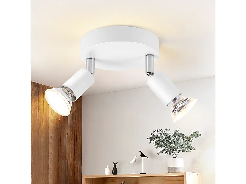 NETTLIFE Plafonnier LED GU10 -2 Spots de Plafond Ronde Moderne Spots de Plafond 350° pour Cuisines Couloir Chambre Salon - sans Ampoule Blanc