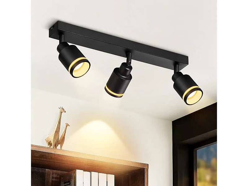 NETTLIFE Nowoczesna czarna lampa sufitowa: 3 regulowane metalowe punkty sufitowe, lampa sufitowa GU10, do sypialni, jadalni, bez żarówki