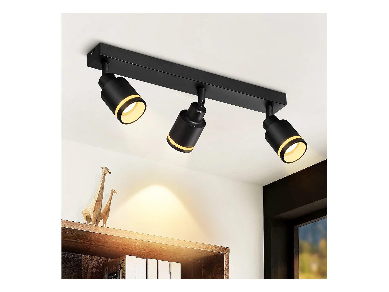 NETTLIFE Plafonnier noir moderne : 3 spots de plafond orientables en métal, plafonnier GU10, pour chambre, salle à manger, sans ampoule