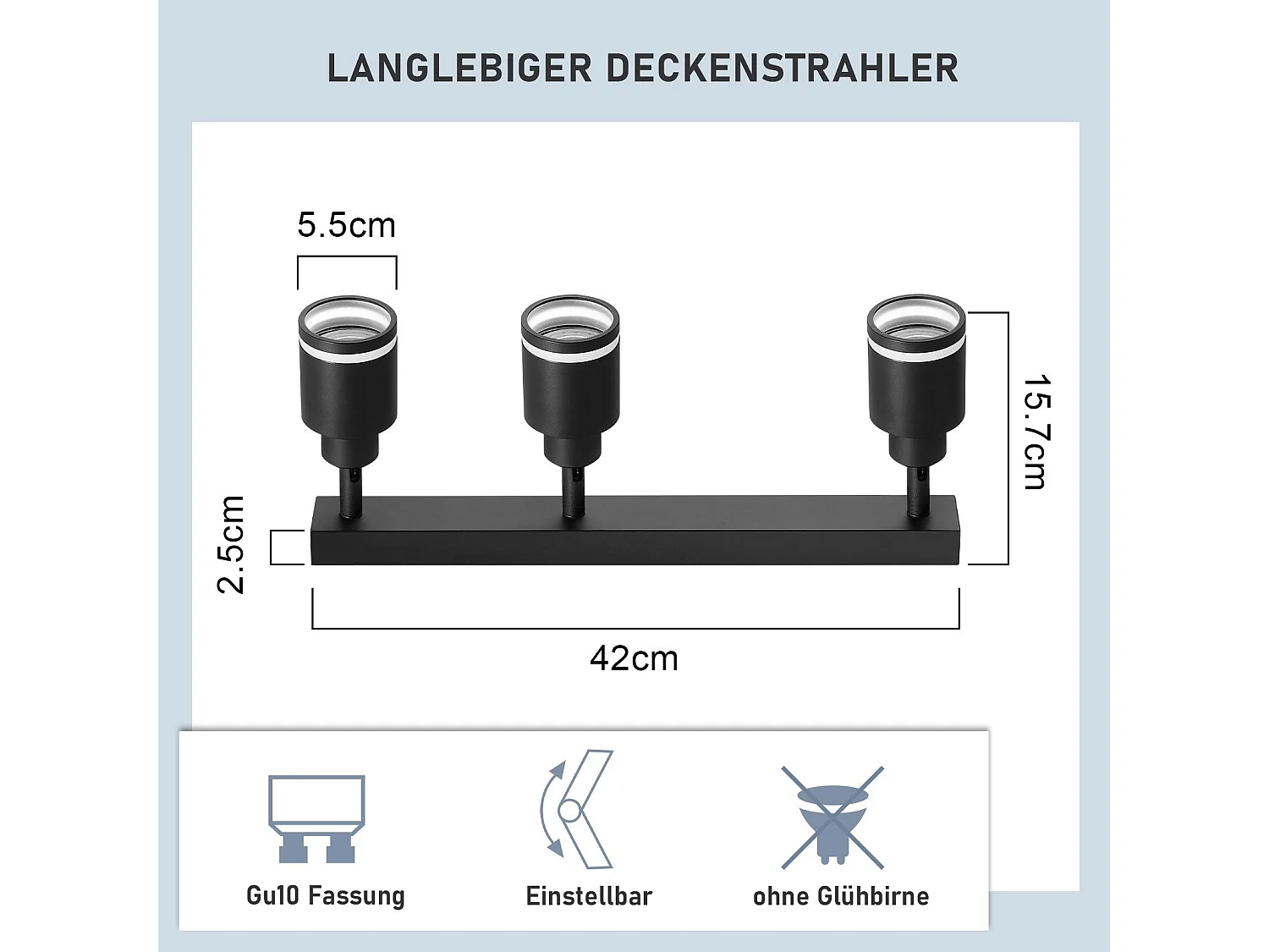 NETTLIFE Opbouwspot GU10 Fitting 3-Lichts rechthoekig Zwart Moderne Plafondlamp L 42cm  355° kantelbaar Plafondspot voor Woonkamer Slaafkamer Gang Zonder Lichtborn