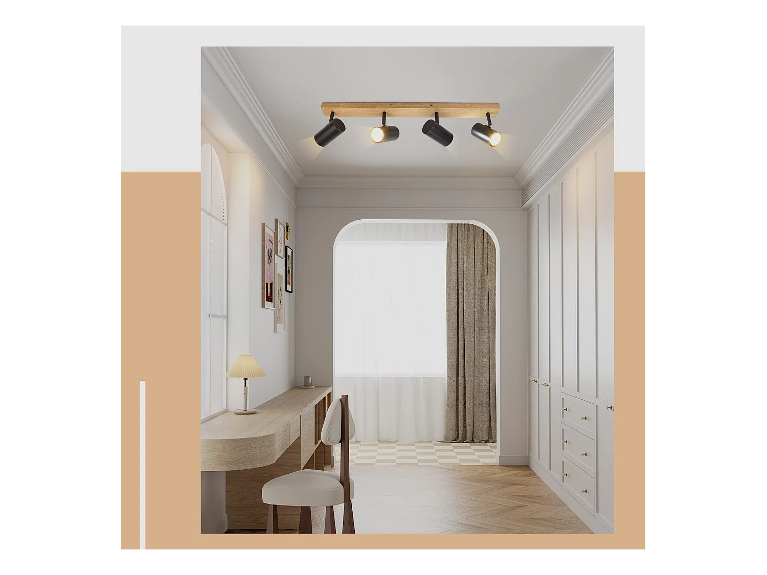 NETTLIFE Opbouwspot Hout rechthoekig 4-Lichts GU10 Fitting zwart  Plafondlamp 350° Draaibaar Plafondspot