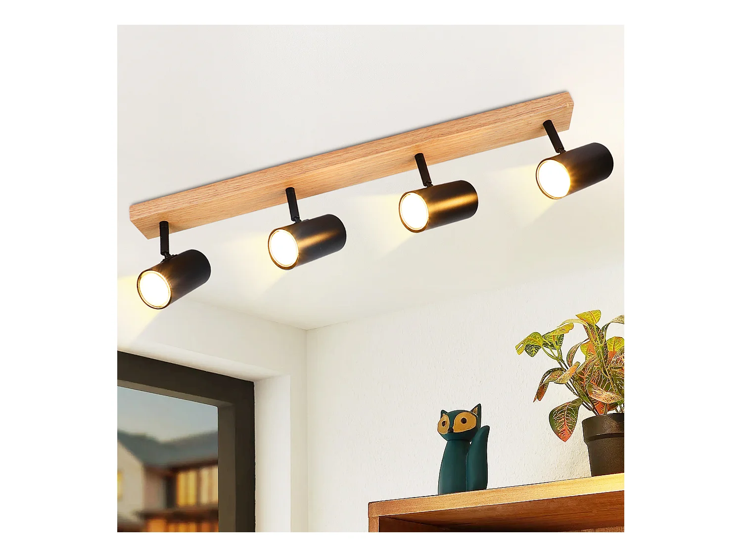 NETTLIFE Spot de plafond 4 flammes plafonnier en bois noirs GU10 orientable 350° vintage