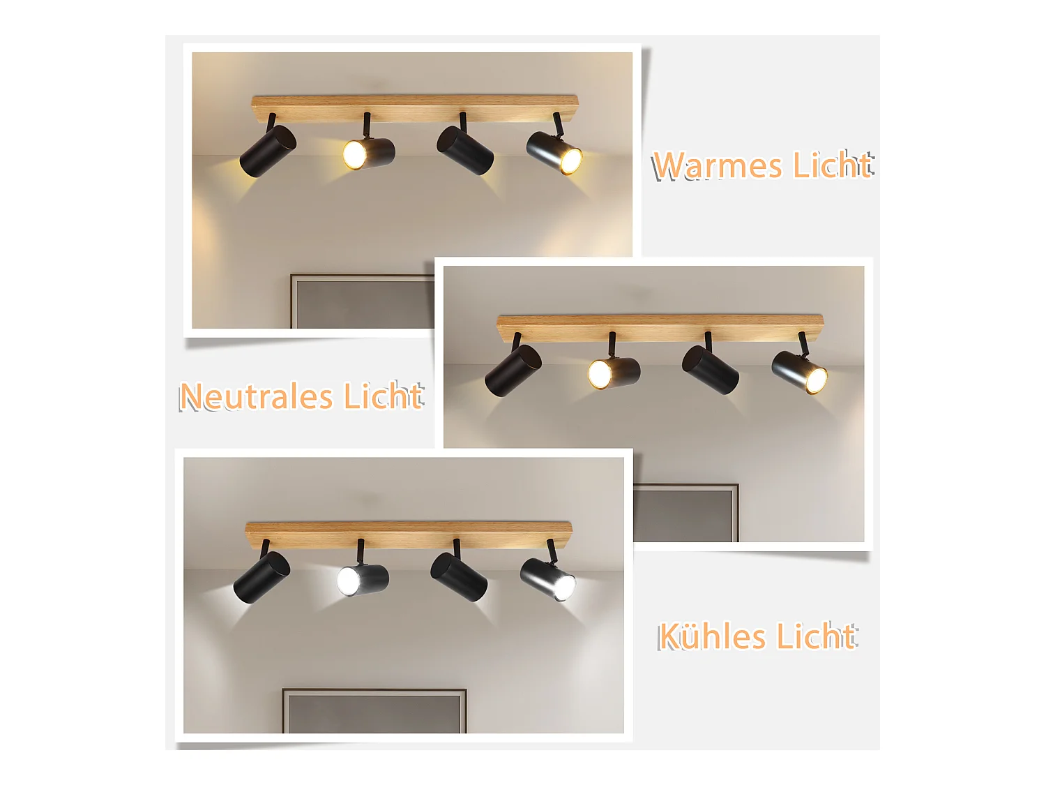 NETTLIFE Spot de plafond 4 flammes plafonnier en bois noirs GU10 orientable 350° vintage