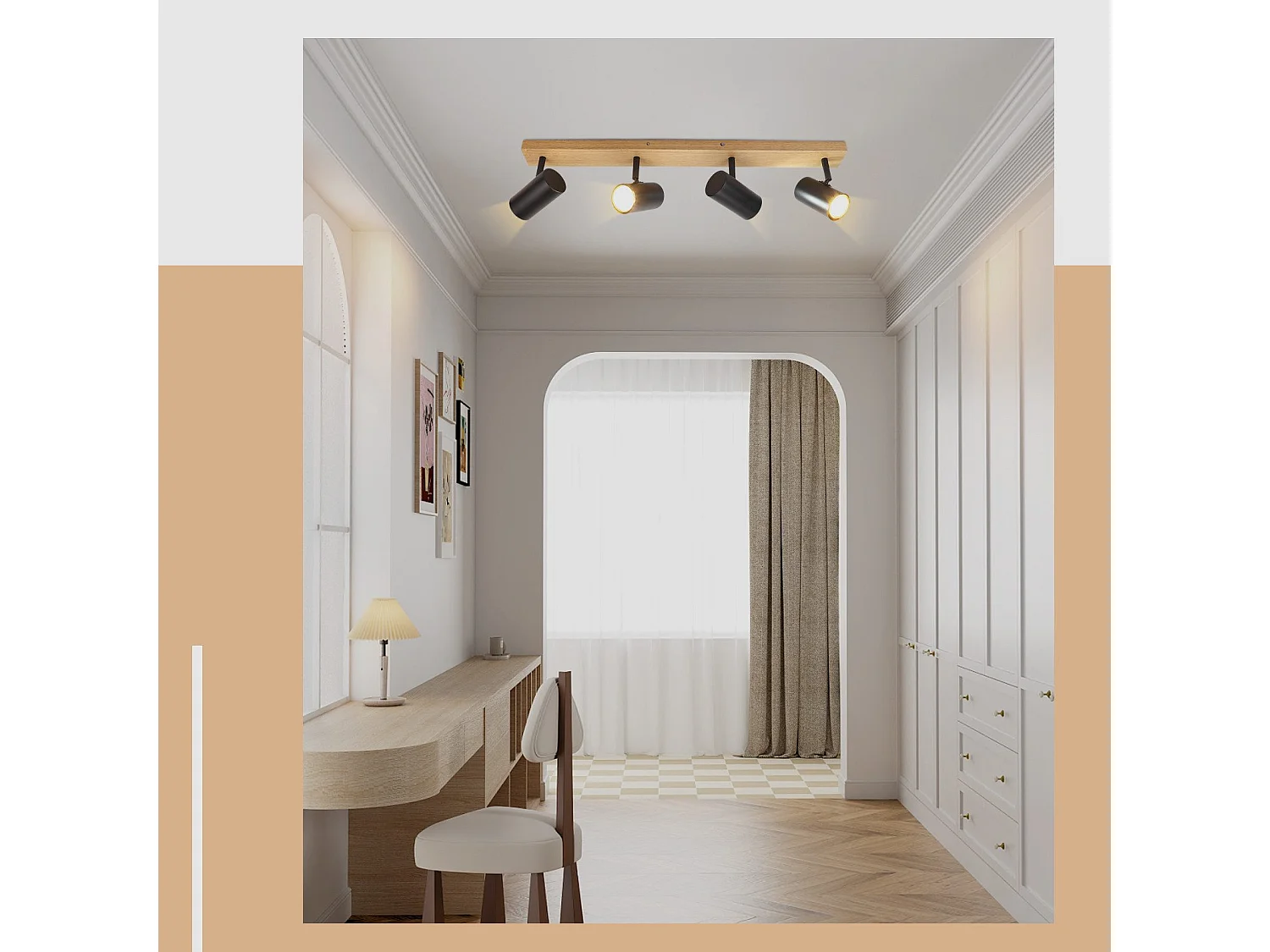 NETTLIFE Spot de plafond 4 flammes plafonnier en bois noirs GU10 orientable 350° vintage