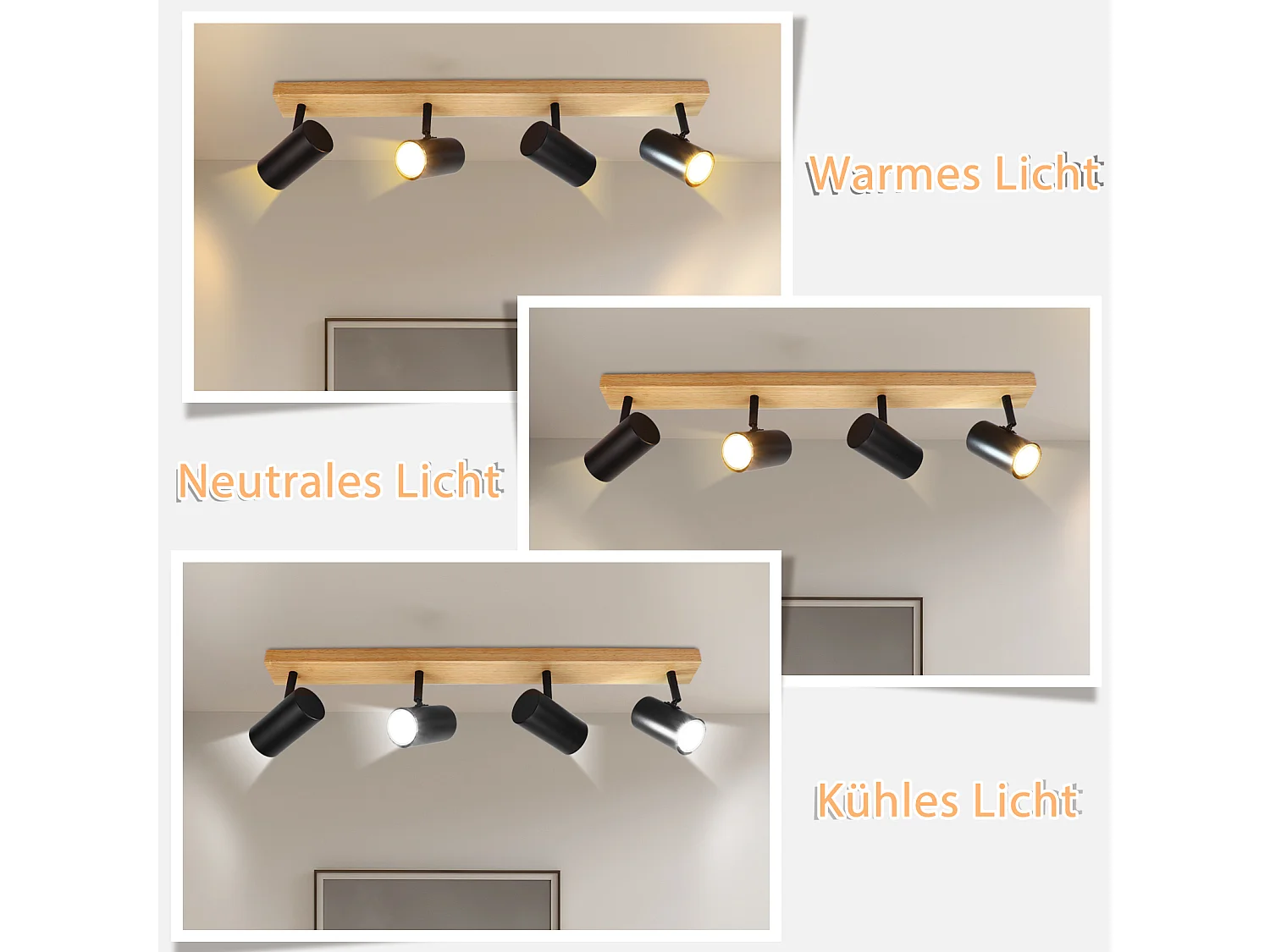 NETTLIFE Spot de plafond 4 flammes plafonnier en bois noirs GU10 orientable 350° vintage