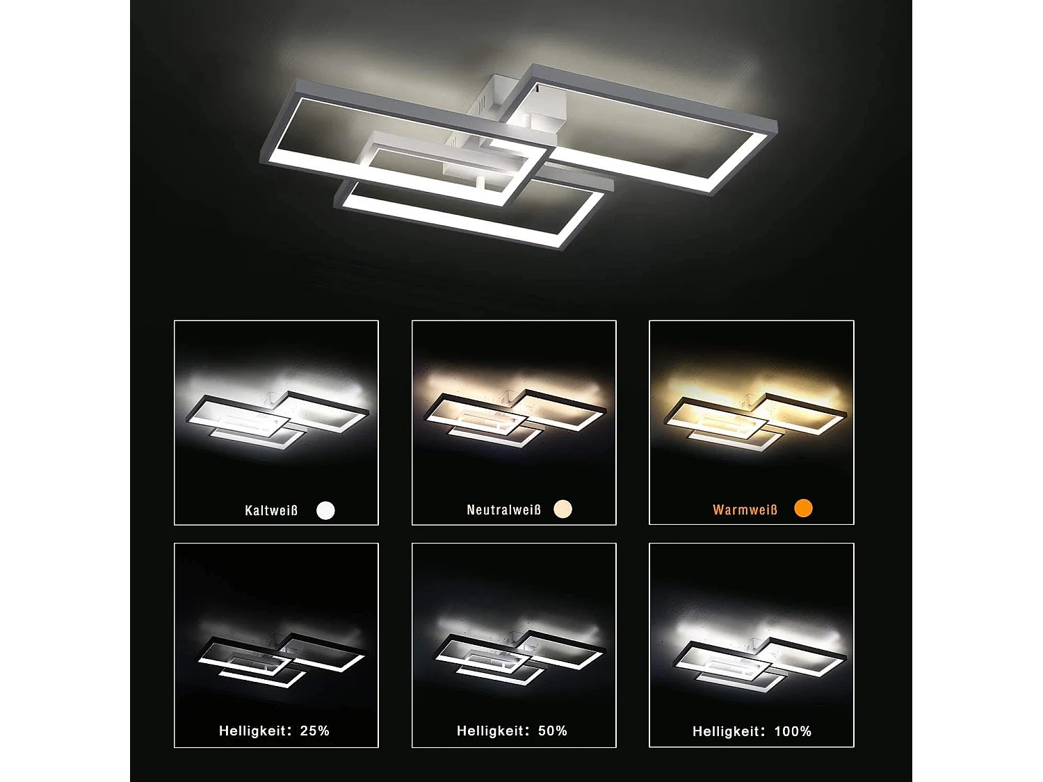 NETTLIFE Plafón LED con intensidad variable y mando a distancia, 63W, Blanco.