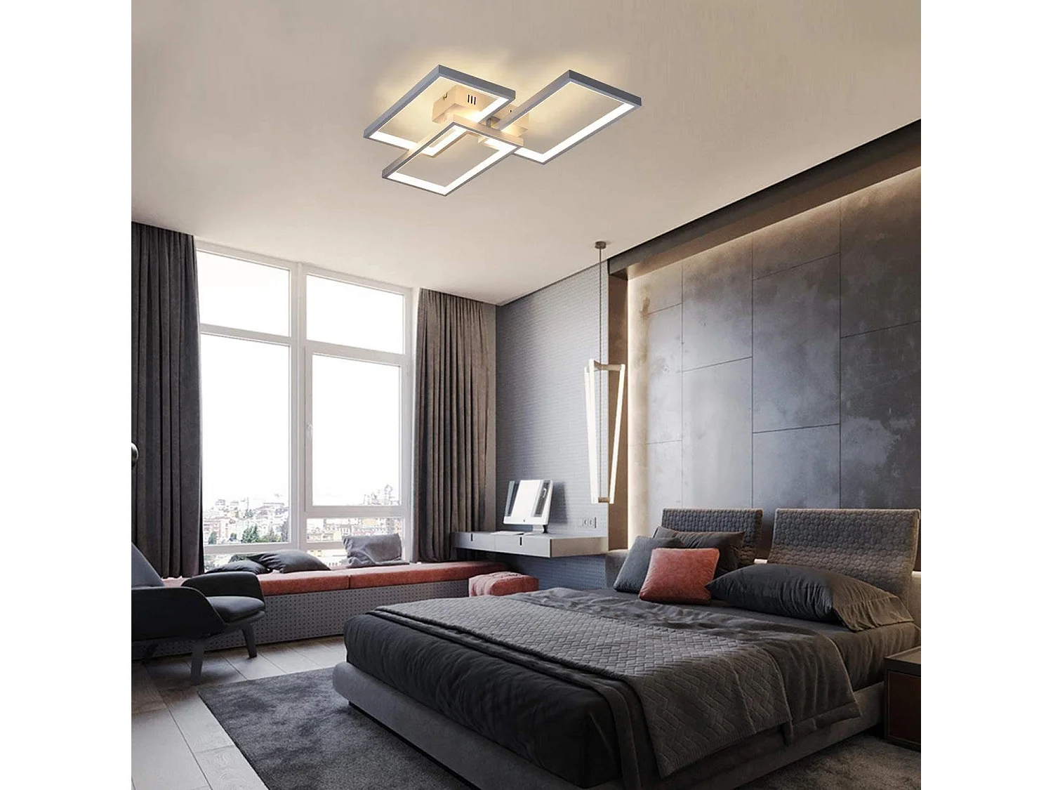 NETTLIFE Plafón LED con intensidad variable y mando a distancia, 63W, Blanco.