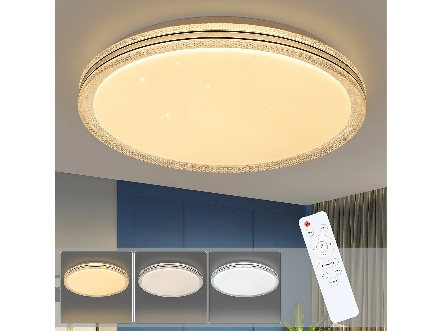 NETTLIFE Plafonnier LED Chambre 40 cm Lampe de Chambre 44 W Lampe de Couloir Lampe de Cuisine Moderne Salon Rond pour Couloir Chambre d'enfant