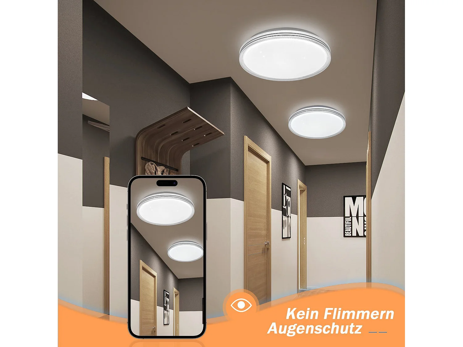 NETTLIFE Plafonnier LED Chambre 40 cm Lampe de Chambre 44 W Lampe de Couloir Lampe de Cuisine Moderne Salon Rond pour Couloir Chambre d'enfant