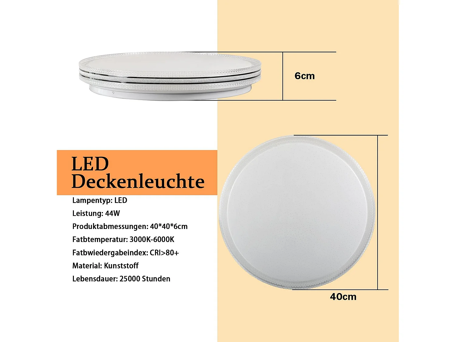 NETTLIFE Plafonnier LED Chambre 40 cm Lampe de Chambre 44 W Lampe de Couloir Lampe de Cuisine Moderne Salon Rond pour Couloir Chambre d'enfant