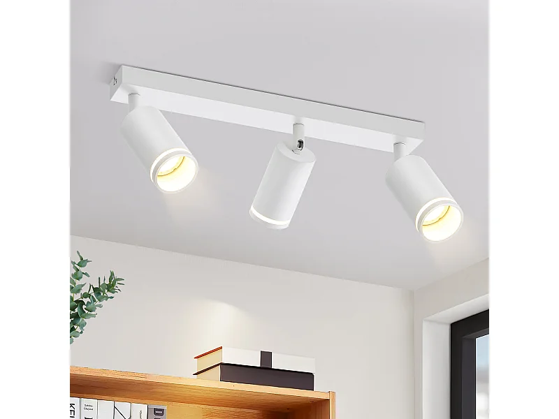 NETTLIFE Plafonnier Blanc moderne : 3 spots de plafond orientables en métal, plafonnier GU10, pour chambre, salle à manger, sans ampoule