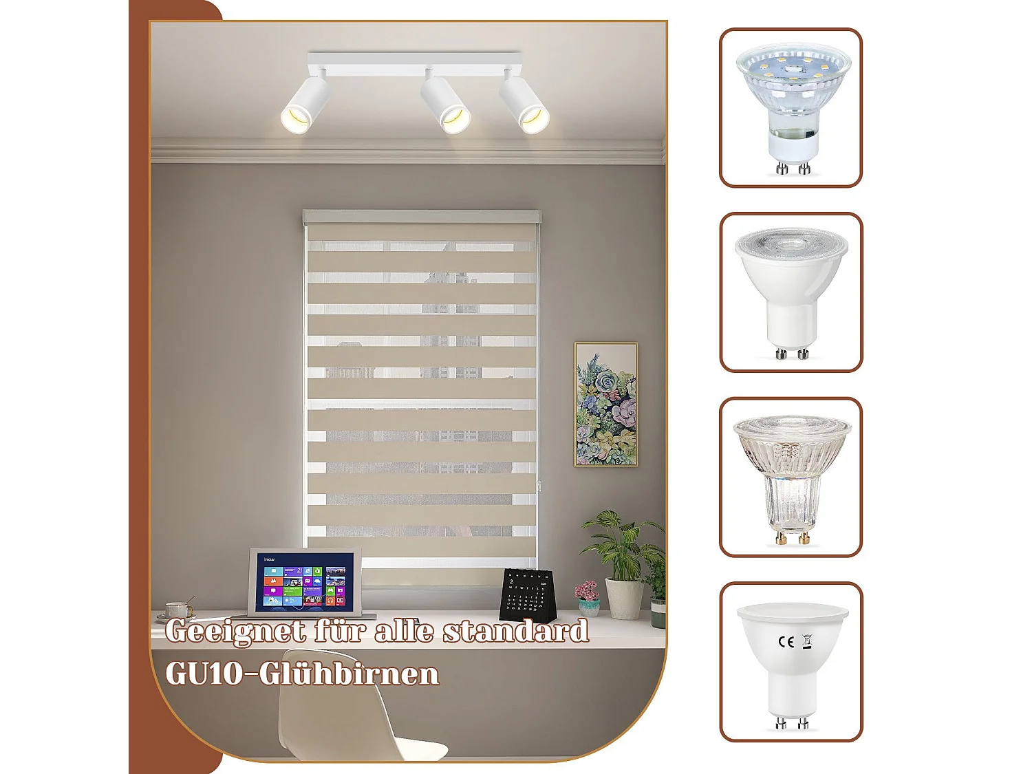 NETTLIFE Plafonnier Blanc moderne : 3 spots de plafond orientables en métal, plafonnier GU10, pour chambre, salle à manger, sans ampoule