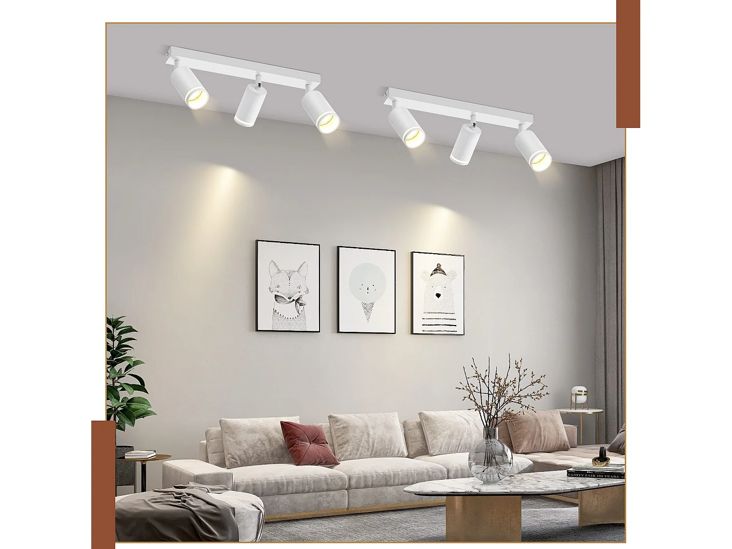 NETTLIFE Plafonnier Blanc moderne : 3 spots de plafond orientables en métal, plafonnier GU10, pour chambre, salle à manger, sans ampoule