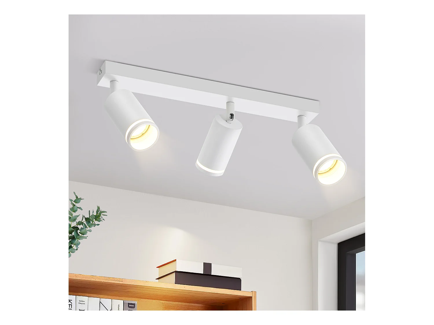 NETTLIFE Plafonnier Blanc moderne : 3 spots de plafond orientables en métal, plafonnier GU10, pour chambre, salle à manger, sans ampoule