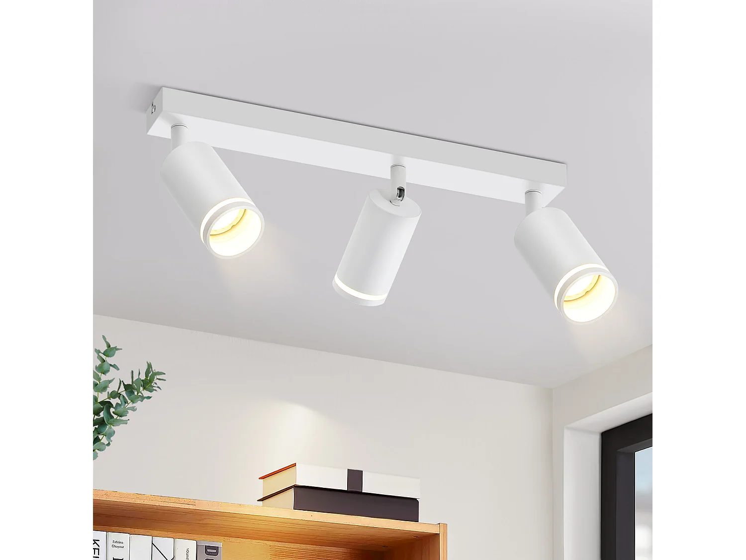 NETTLIFE Opbouwspot GU10 wit L 43cm rechthoekig Moderne Plafondlamp 355° draaibaar Plafondspot 3-Lichts cilinder Lampkap voor Slaafkamer Kantoor Woonkamer Max.25W