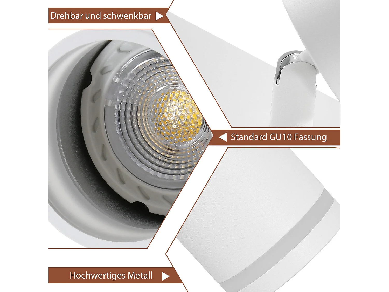 NETTLIFE Opbouwspot GU10 wit L 43cm rechthoekig Moderne Plafondlamp 355° draaibaar Plafondspot 3-Lichts cilinder Lampkap voor Slaafkamer Kantoor Woonkamer Max.25W