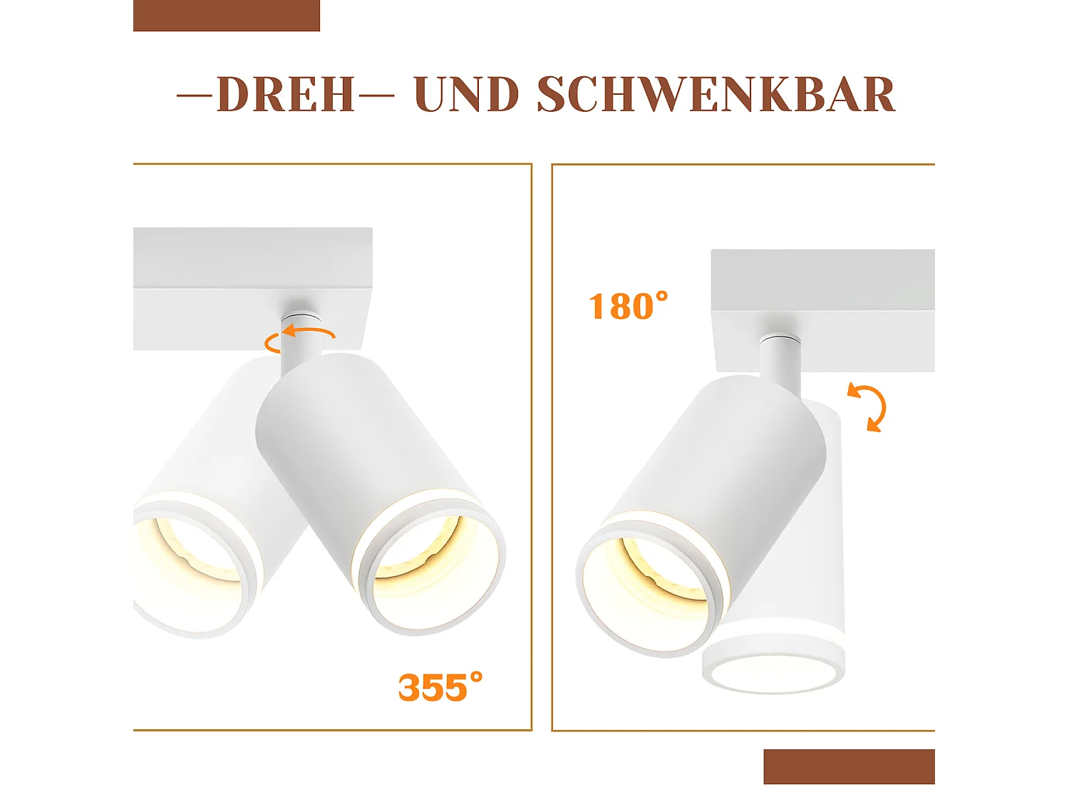NETTLIFE Opbouwspot GU10 wit L 43cm rechthoekig Moderne Plafondlamp 355° draaibaar Plafondspot 3-Lichts cilinder Lampkap voor Slaafkamer Kantoor Woonkamer Max.25W