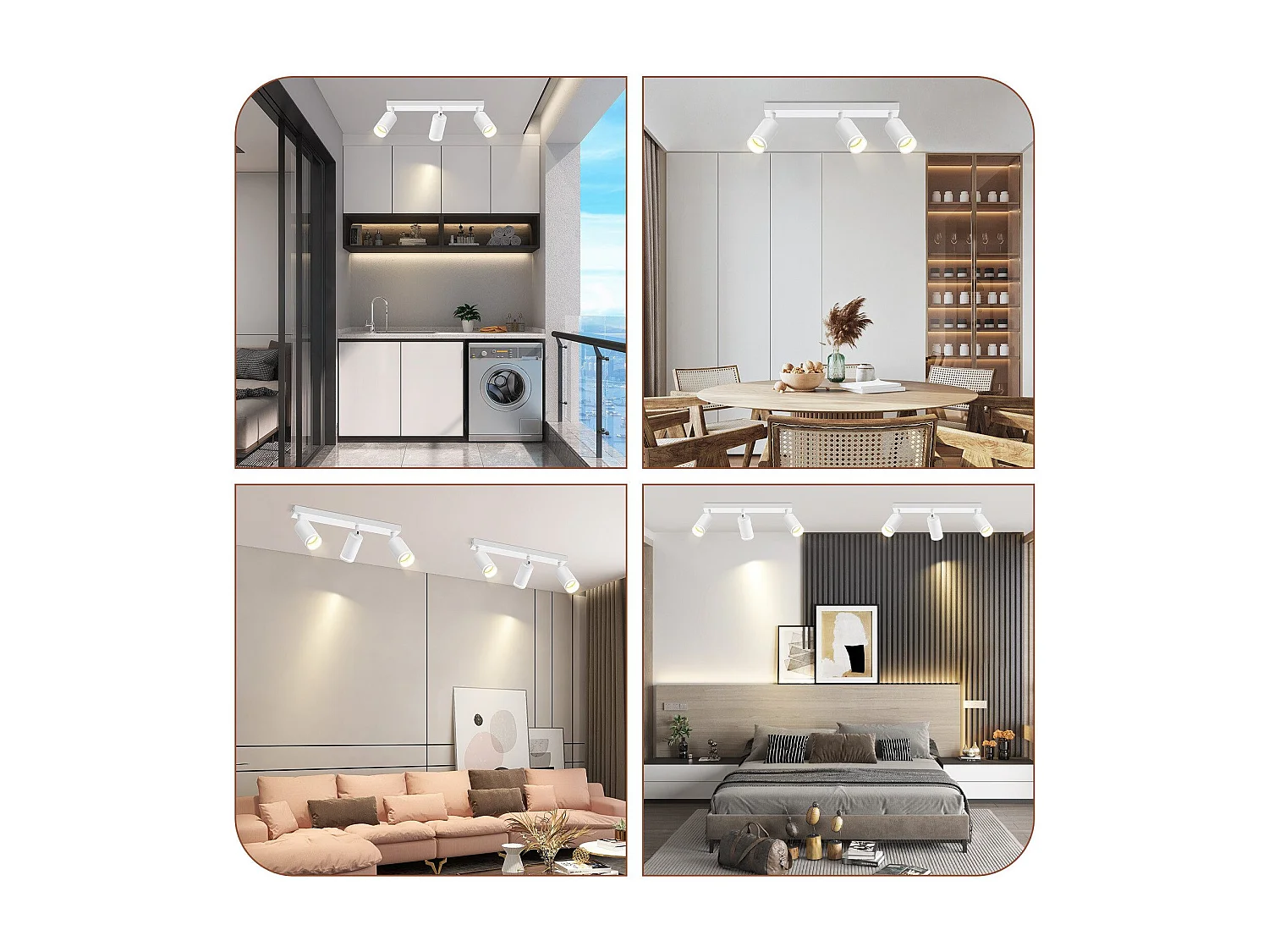 NETTLIFE Plafonnier Blanc moderne : 3 spots de plafond orientables en métal, plafonnier GU10, pour chambre, salle à manger, sans ampoule