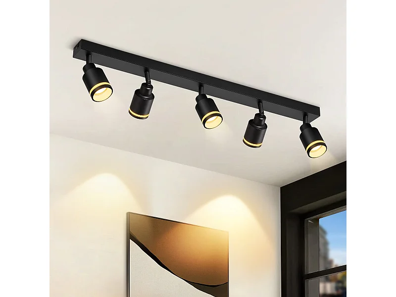 NETTLIFE Nowoczesna czarna lampa sufitowa: 5 regulowanych metalowych punktów sufitowych, lampa sufitowa GU10, do sypialni, jadalni, bez żarówki
