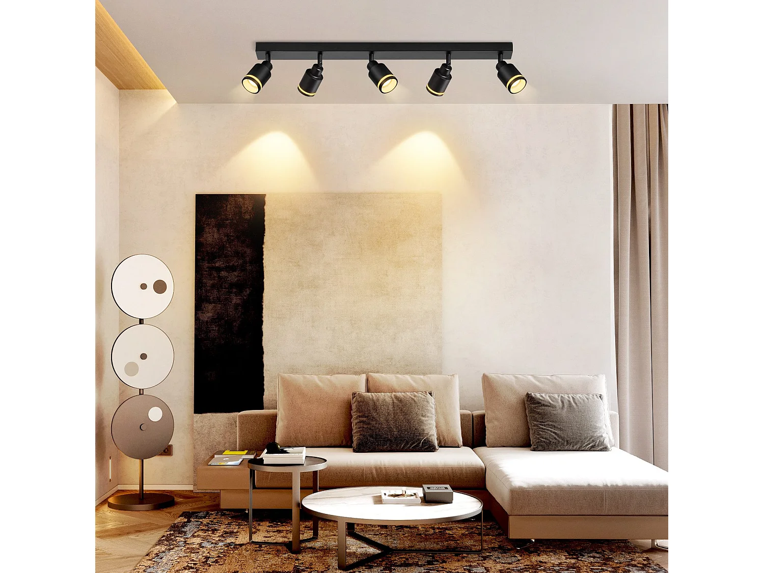 NETTLIFE Opbouwspot GU10 Fitting 5-Lichts rechthoekig Zwart Moderne Plafondlamp L 69cm  355° kantelbaar Plafondspot voor Woonkamer Slaafkamer Gang Zonder Lichtborn