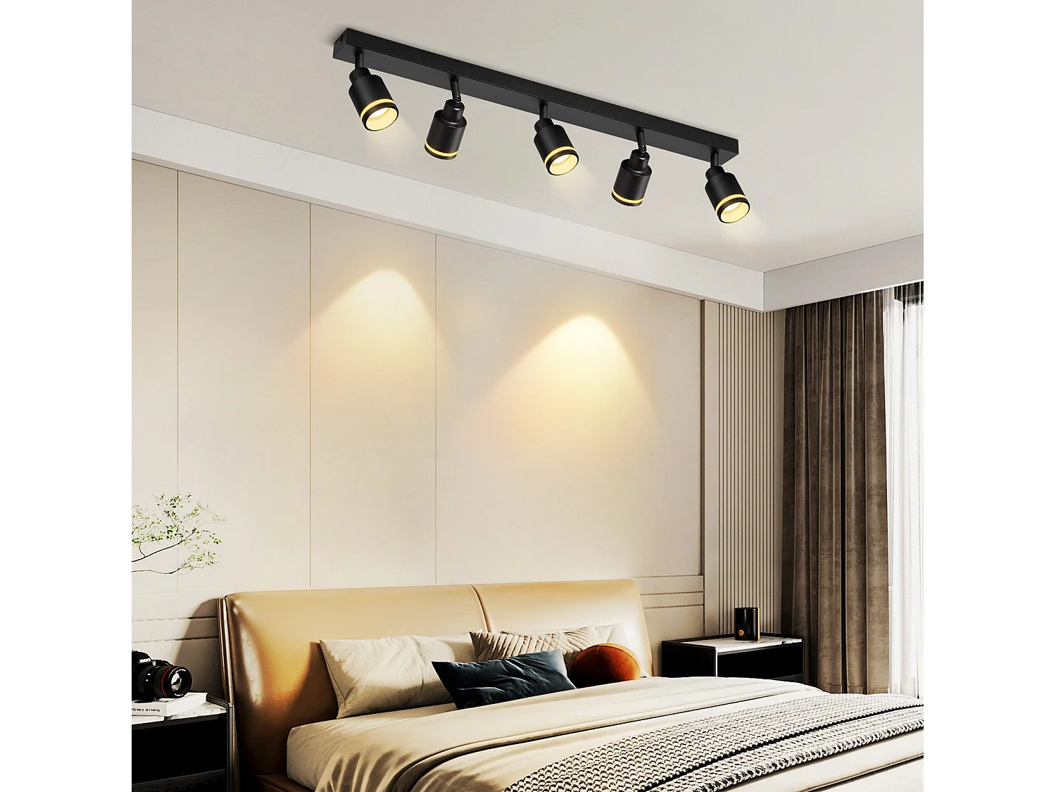 NETTLIFE Plafonnier noir moderne : 5 spots de plafond orientables en métal, plafonnier GU10, pour chambre, salle à manger, sans ampoule