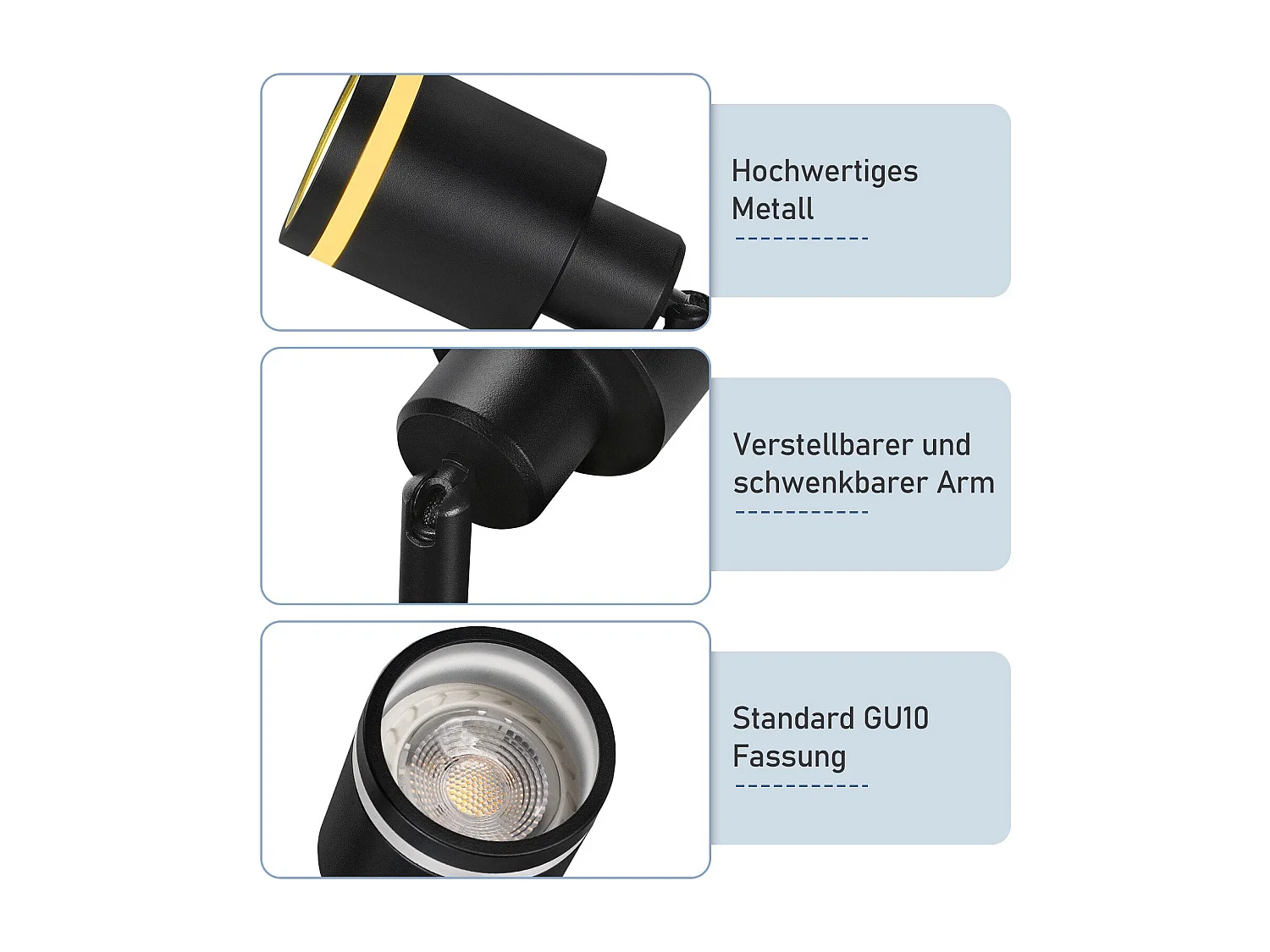 Moderne schwarze Deckenleuchte: 5 verstellbare Deckenstrahler aus Metall, Gu10-Deckenleuchte