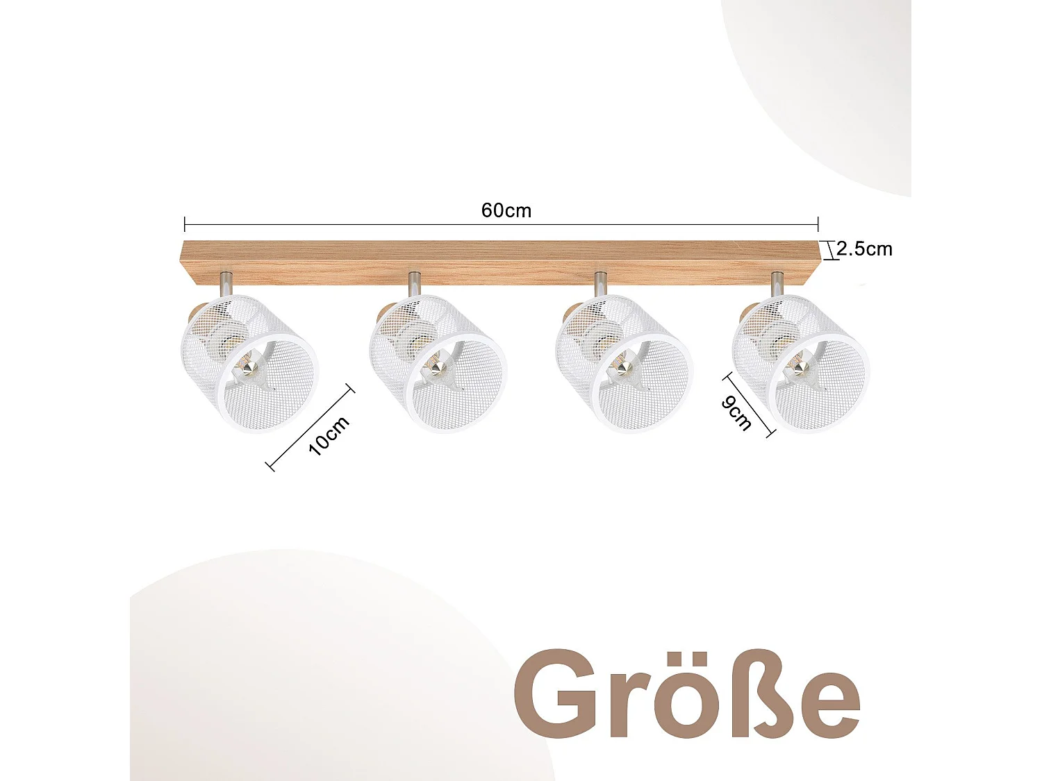 NETTLIFE Plafonnier 4 Spots blanc aspect  bois - plafonnier E14 orientable 350° 4 ampoules max 25w moderne pour salon chambre cuisine.