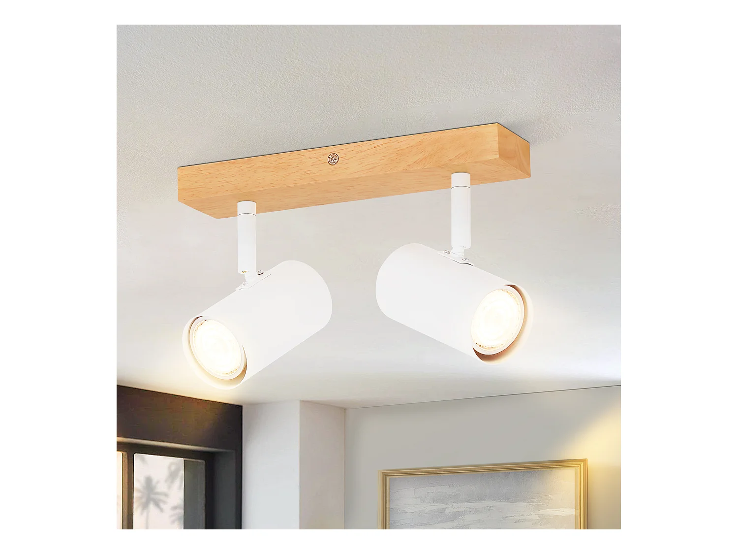 NETTLIFE spot de plafond 2 ampoules bois GU10 blanc lampe de couloir intérieur moderne spot 350° pour salon chambre