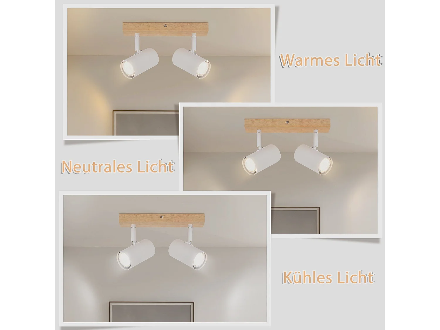 NETTLIFE spot de plafond 2 ampoules bois GU10 blanc lampe de couloir intérieur moderne spot 350° pour salon chambre