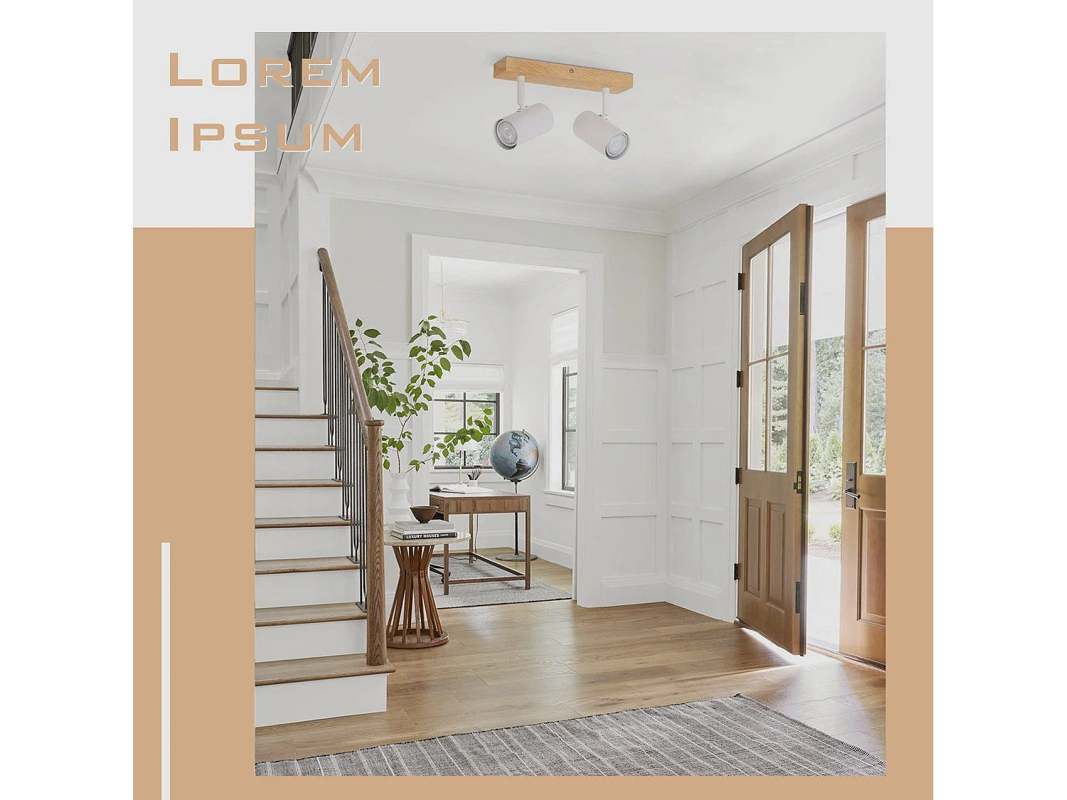 NETTLIFE spot de plafond 2 ampoules bois GU10 blanc lampe de couloir intérieur moderne spot 350° pour salon chambre